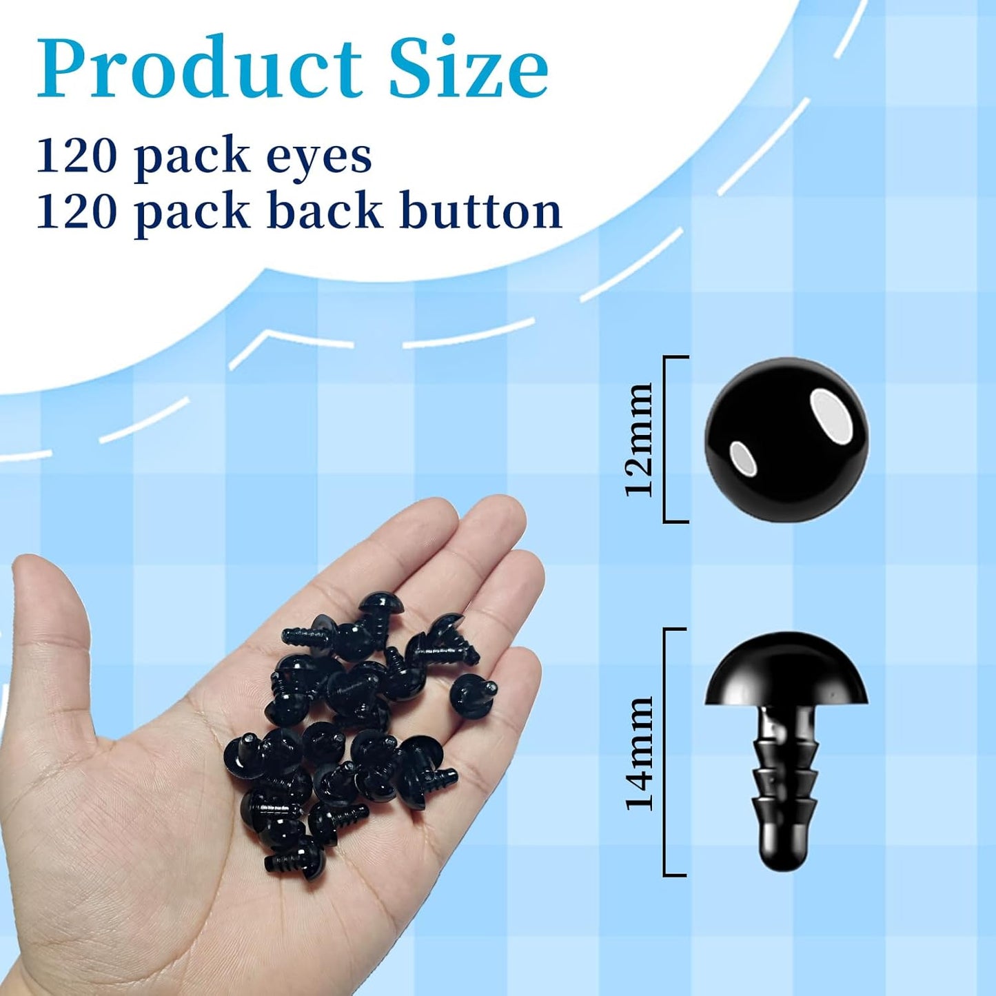 Sicherheitsaugen, 100 Stück schwarze Sicherheitsaugen, Plastiksicherheitsaugen und Unterlegscheiben für Puppen, Plüschtiere, Bastelarbeiten (5 Größen)