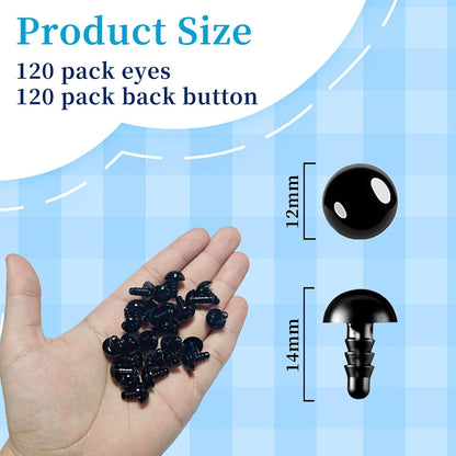 Sicherheitsaugen, 100 Stück schwarze Sicherheitsaugen, Plastiksicherheitsaugen und Unterlegscheiben für Puppen, Plüschtiere, Bastelarbeiten (5 Größen)