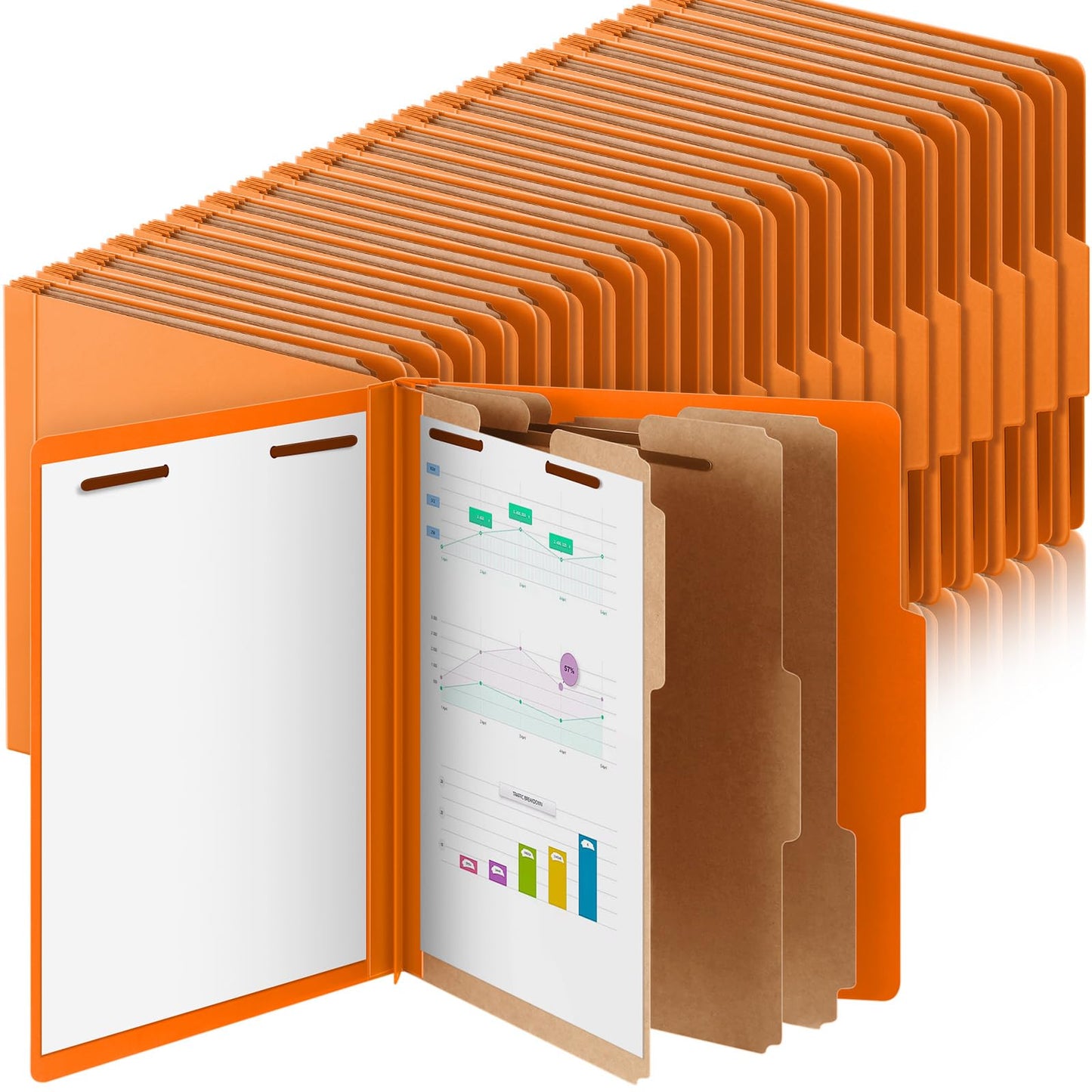 Skyygemm 60 Pcs Classification Folders Letter Size, 3 Divider Pressboard File Folder with Fasteners, Expanding File Organizer Bulk for Documents, Projects, Reports, School Teacher, Office (Orange)