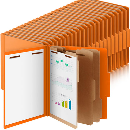 Skyygemm 60 Pcs Classification Folders Letter Size, 3 Divider Pressboard File Folder with Fasteners, Expanding File Organizer Bulk for Documents, Projects, Reports, School Teacher, Office (Orange)