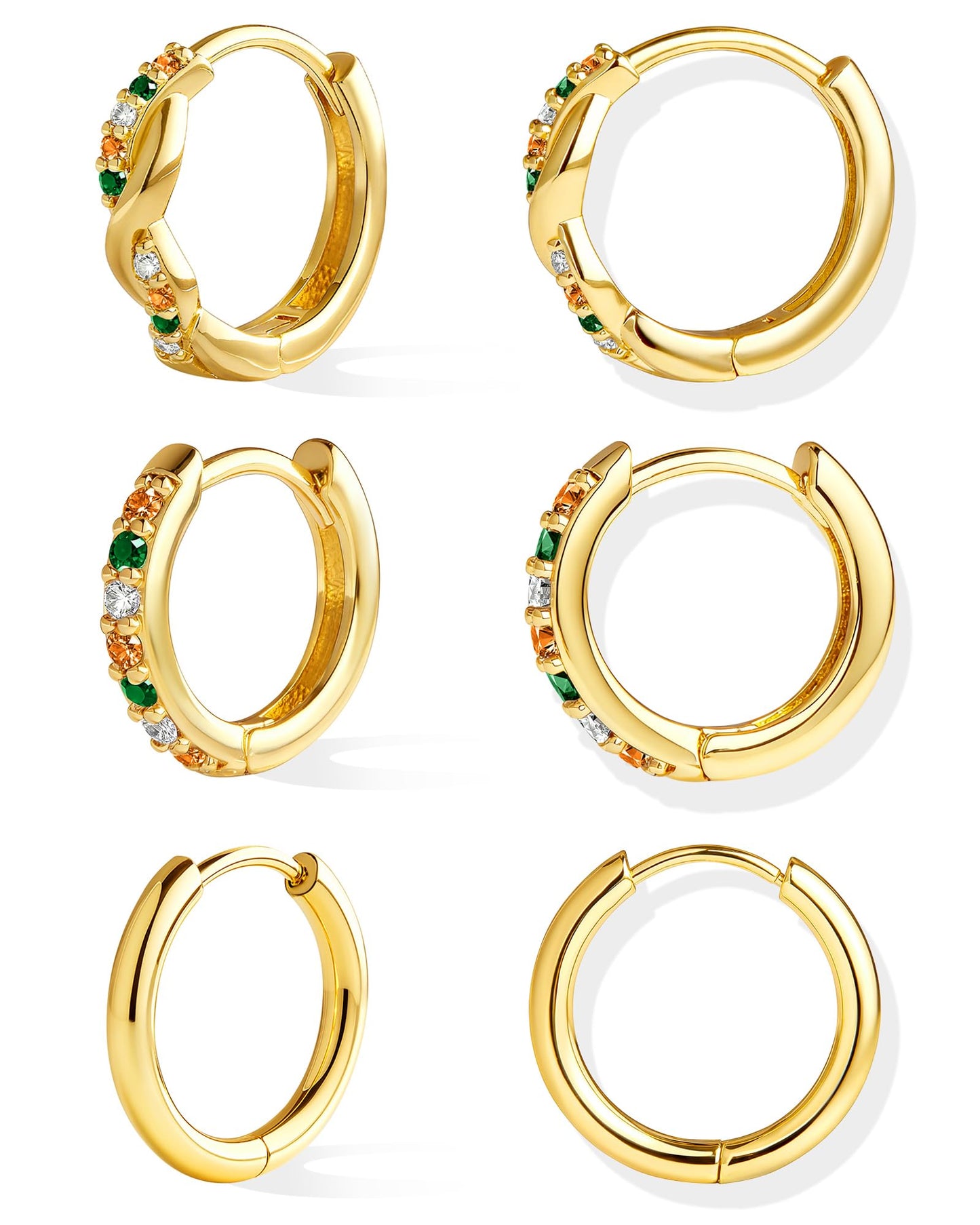 Inerney 14K Gold Plated Huggie Hoop Earrings for Women, Small Sterling Silver Earring Set Hypoallergenic Cartilage Helix Stacks, Mini Dainty Cute Trendy Birthstone Jewelry Gift for Multiple Piercings