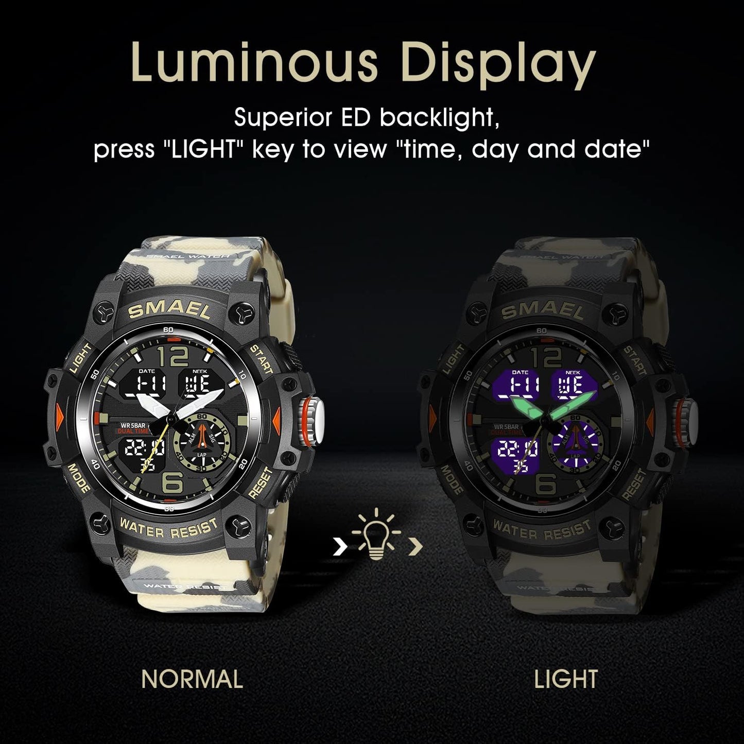 Herren Digitaluhr, Sportuhren für Männer Outdoor Militär Digital Analog Stoppuhr Wasserdicht Multifunktionale Armbanduhr