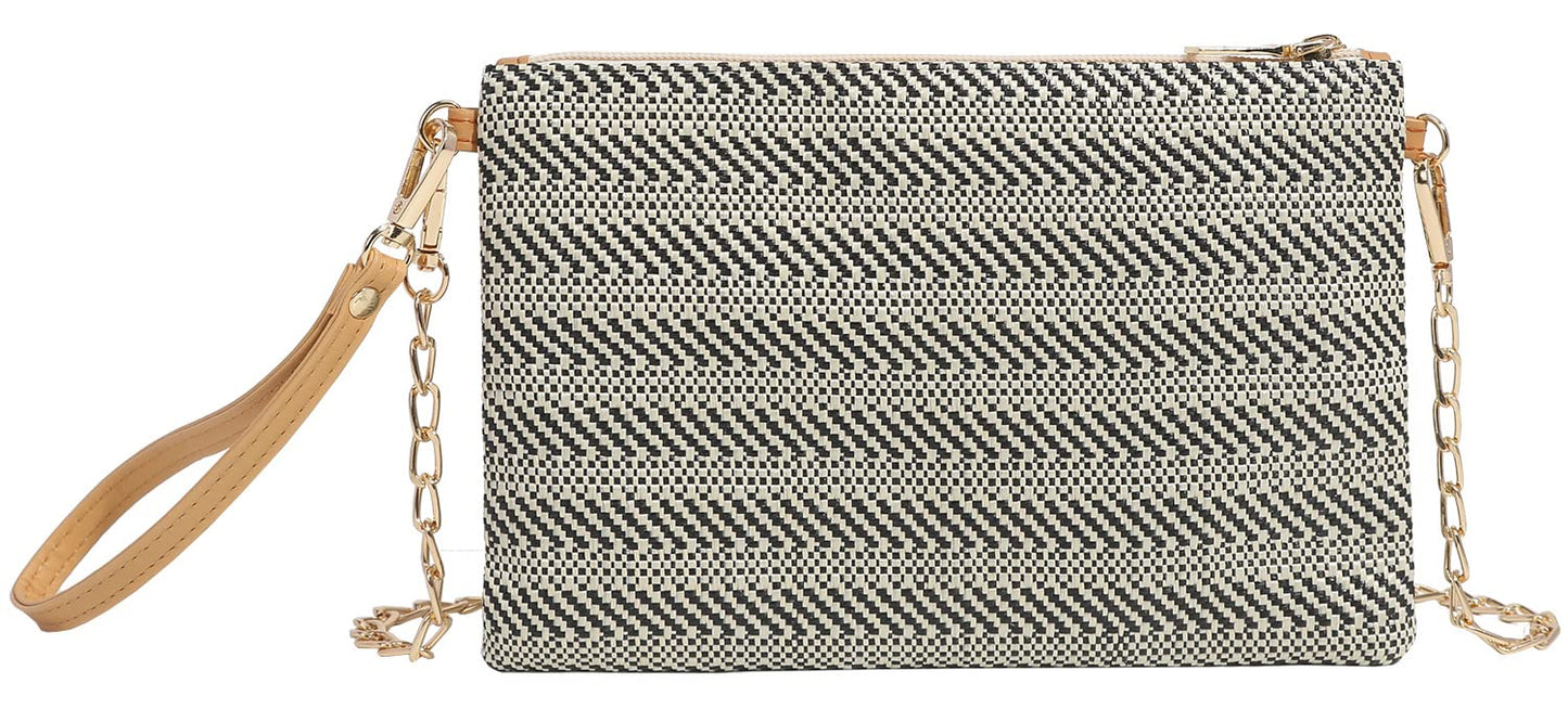 Beurlike Strohkupplung Geldbörsen für Frauen Strand Handgelenktasche Kleine Umhängetasche für Mädchen (Natur)
