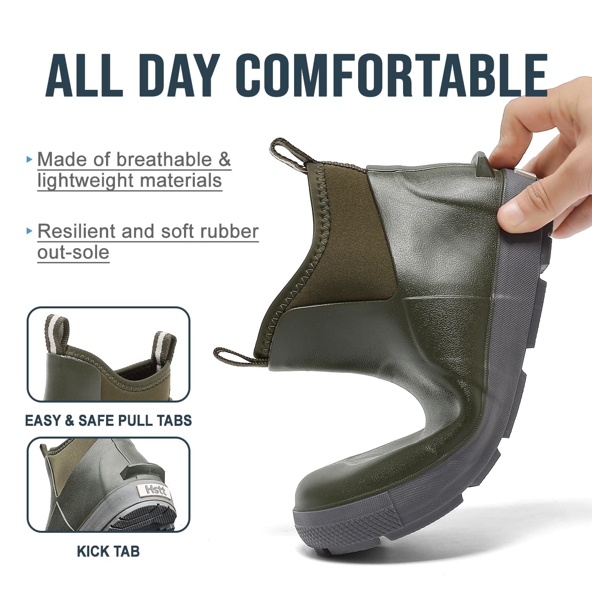 Men's Deck Boots, Waterproof Ankle Rain Boots with Anti-Slip Traction, Rubber Garden & Fishing Boots for Boating, Camping, Farming & Outdoor Work