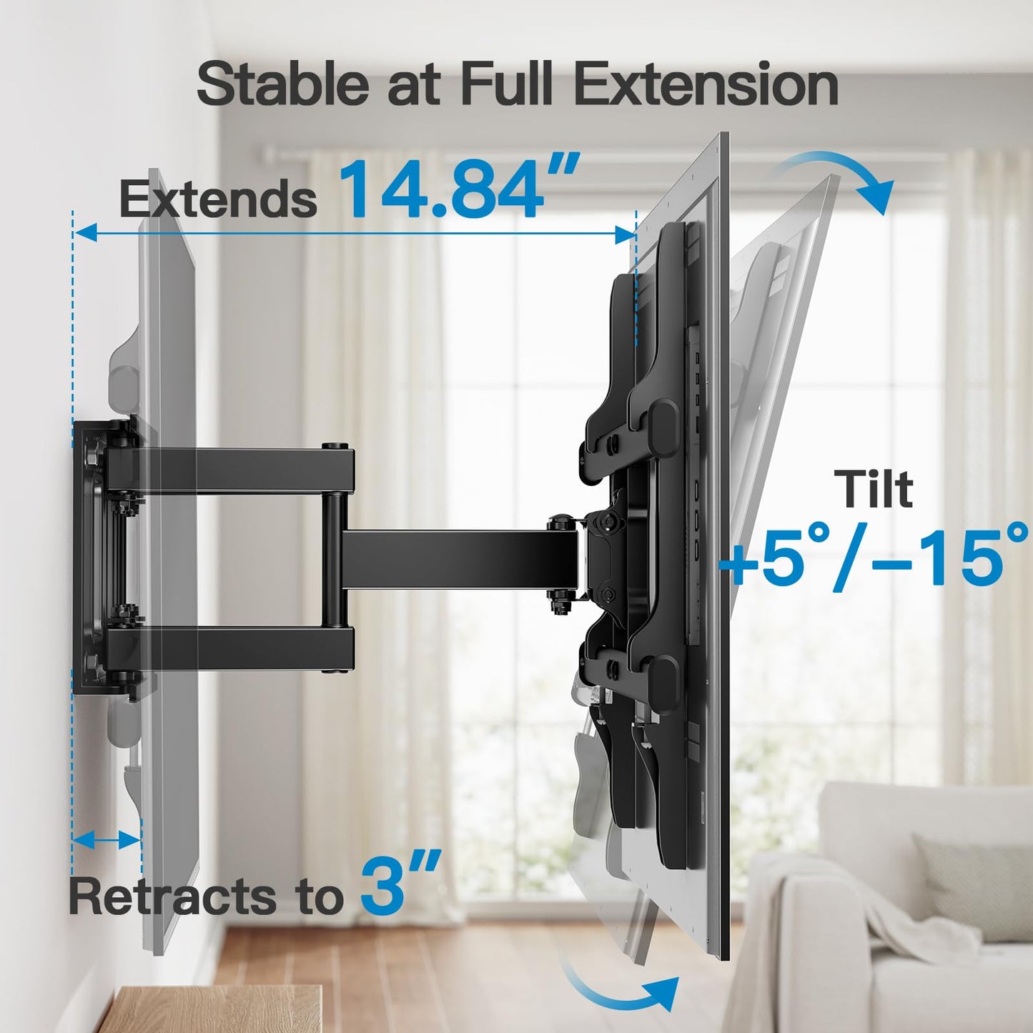 Pipishell TV Wall Mount for 26-74 inch LED LCD OLED 4K TVs up to 99lbs, Full Motion TV Mount Bracket Articulating Swivel Extension Tilting Leveling Max VESA 400x400mm, Fits 12/16 Inch Wood Studs