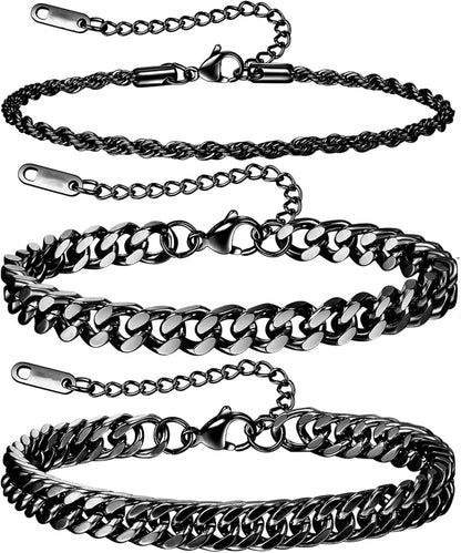 7.8+1.2 inches (20+3 cm)3pcs-black-rope/Figaro/Cuban