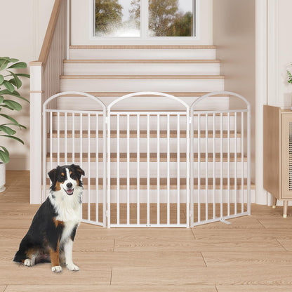 SNUOWU 4 Panels Full Matel Freestanding Dog Gates with Door, 96"Extra Wide 36"Tall Free Standing Dog Pet Gate for Indoor & Outdoor. Foldable Pet Fences for Doorways, House, Stairs, Porch, Deck, Yard