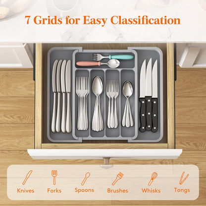 Lifewit Besteck Organizer, erweiterbarer Utensilien Organizer für die Küche, Utensilienhalter, verstellbarer Besteckkasten Schubladen Organizer für Löffel, Messer, Küchen Organizer und Aufbewahrung, Schwarz