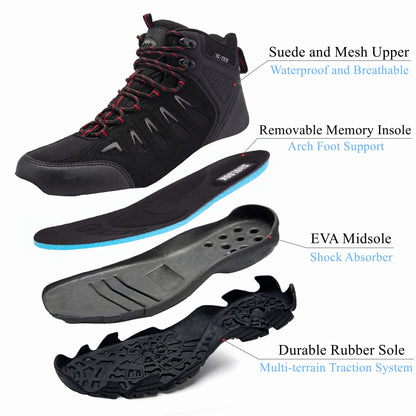 SHULOOK Men's Waterproof Hiking Boots Non-Slip Lightweight Mid Top Ankle Boot Breathable Hiker Trekking Shoes