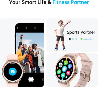 Smartwatch für Herren Damen, 1,27" HD Touchscreen Fitness Tracker, Bluetooth Anrufe, über 100 Sportmodi, Herzfrequenz-Schlafmonitor, DIY Zifferblatt, IP68 Wasserdicht, kompatibel mit Android & iOS