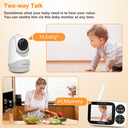 VTimes Baby Monitor with Camera and Audio, 6'' IPS Screen with 30-Hour Battery, Baby Monitor No WiFi Night Vision, ECO, 2-Way Audio, Pan-Tilt-Zoom, Baby Camera Monitor with 1000ft Range, Ideal Gift