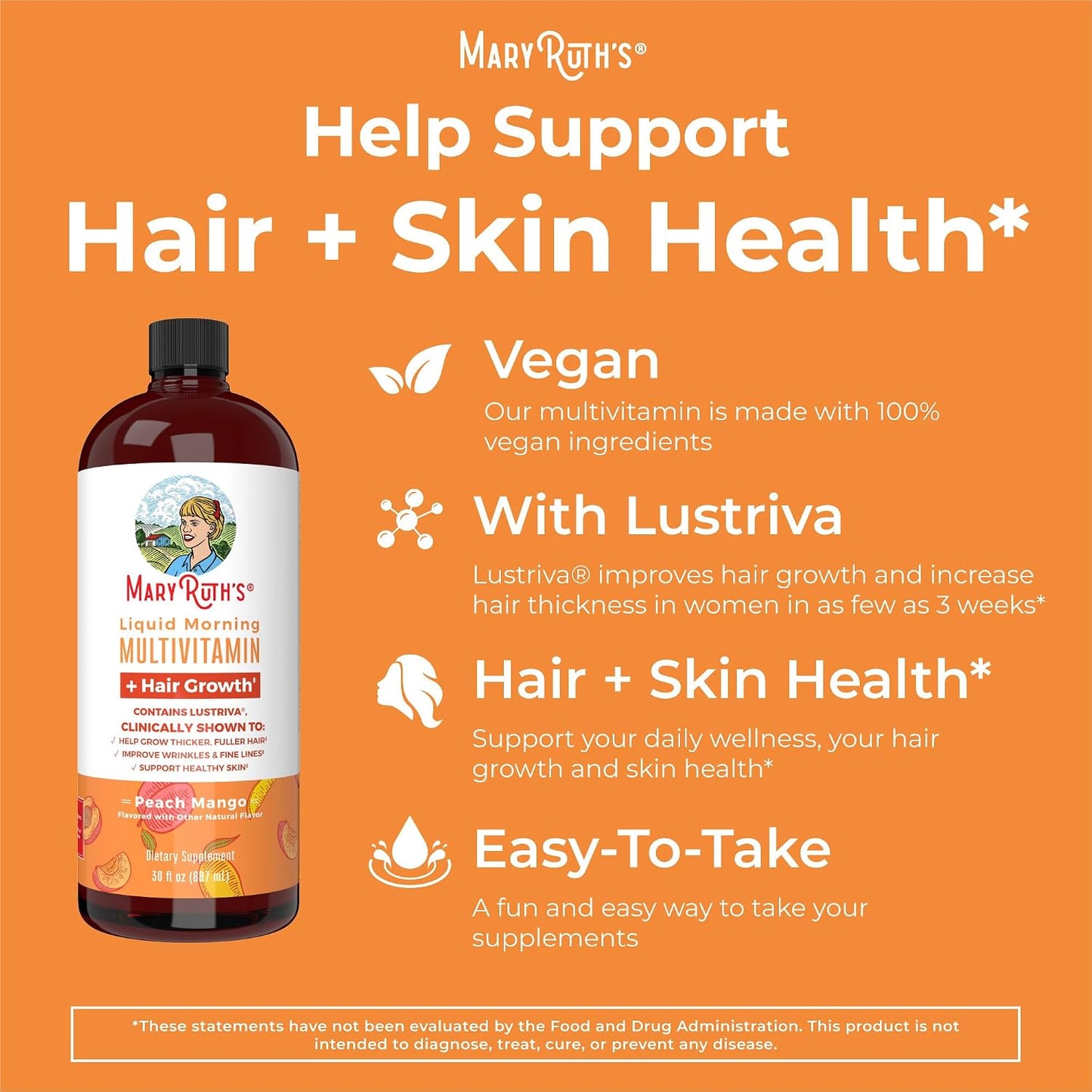 MaryRuth's Multivitamin Multimineral Supplement for Women + Hair Growth Vitamins | Lustriva® & Chromium Picolinate 1000mcg | Thicker Hair, Fine Lines, Skin Care | Ages 18+ | 30 Fl Oz (3 Pack)