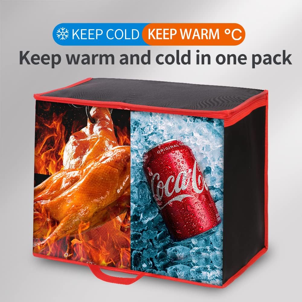 Bodaon Isolierte Essensliefertasche - Warm- & Kalthaltetransporttasche, Catering/Doordash Pizzawärmer, Einkaufstasche, Kühltasche für Partys (Schwarz-Rot, 1 St.), Ideal für den Transport warmer Speisen