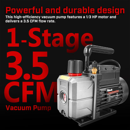 XtremepowerUS 3CFM 1/4HP Vacuum Pump HVAC R134a, R12, R22, R410a, A/C Refrigeration R134 Can Tap Adapter, R134 Quick Connector AC Manifold Gauge Air Conditioner Oil Bottle w/Bag