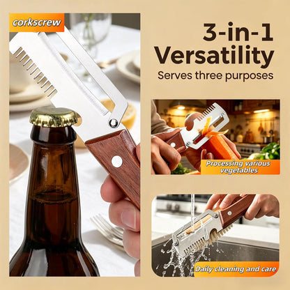 NEW Premium Vegetable Peeler with Wooden Handle and Bottle Opener