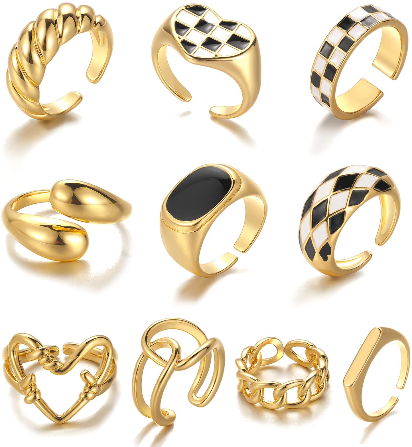 YEEZII Chunky Gold Rings for Women Non Tarnish, 18K Gold Plated Stackable Thumb Ring, Statement Women Rings Set