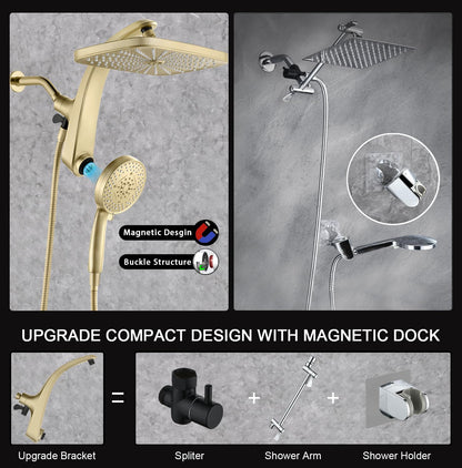 BOZYBO Rain Shower Head with Handheld: High Pressure Shower Heads with Handheld Spray Combo, 12" Rainfall Shower Head and 9 Sprays Hand Showerheads with Magnetic Docking and Power Jets, Chrome