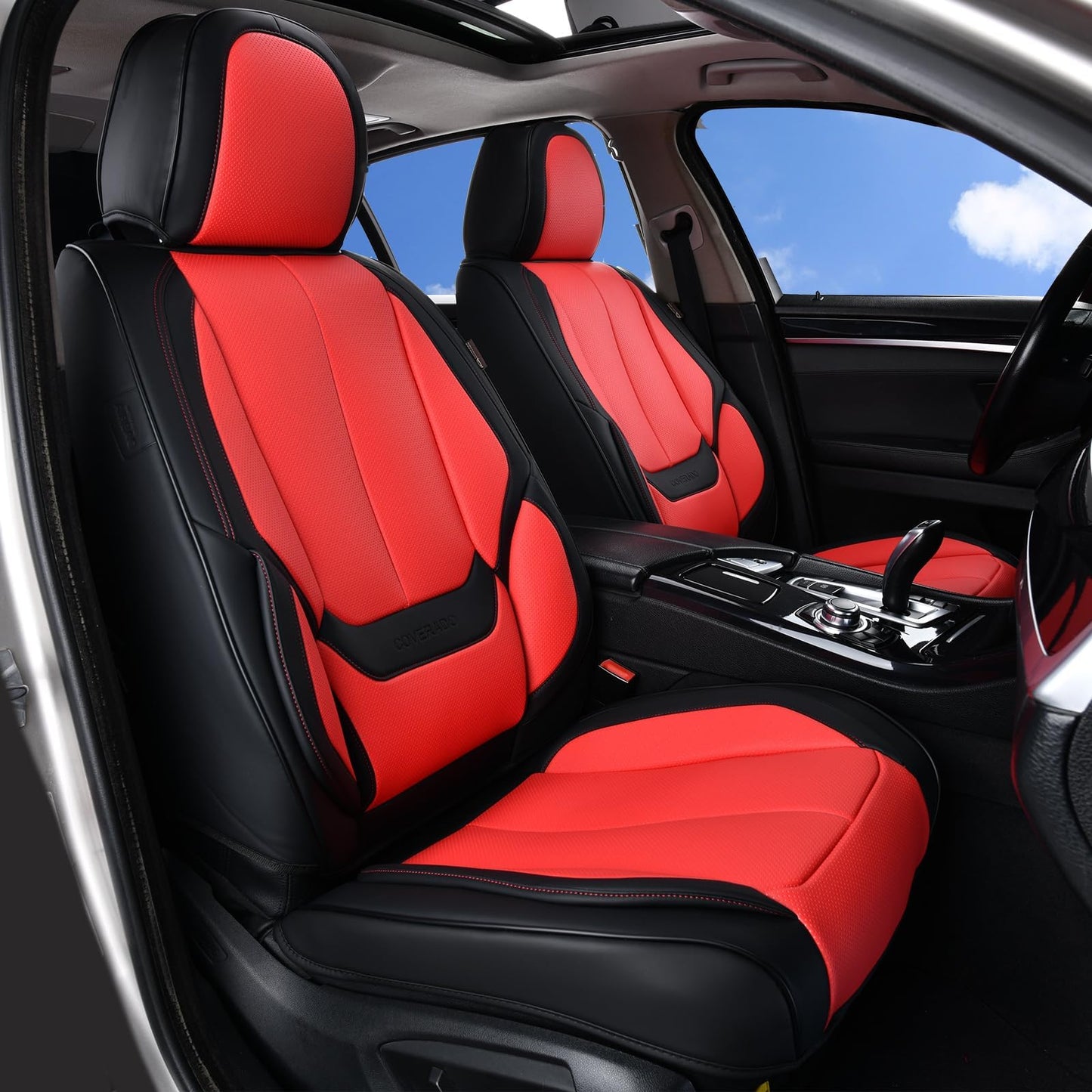 Coverado Car Seat Covers 5 Pieces, Full Set Universal Seat Covers for Cars, Waterproof Nappa Leather Auto Seat Protectors with Head Pillow, Car Interiors Fit for Most Sedans SUV Pick-up Truck, Black