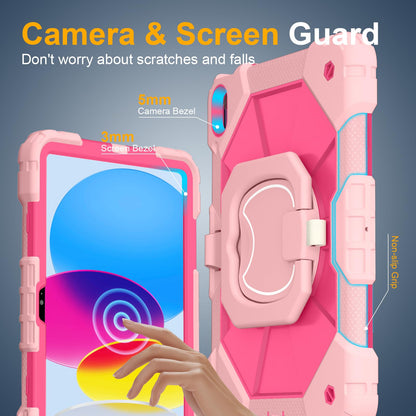 Case for iPad A16 11th Generation 11 Inch 2025, Auorld for iPad 10th Generation 10.9 inch 2022 case with Screen Protector, 360 Degree Rotating Stand Shoulder Strap Pencil Holder, Navy Pink