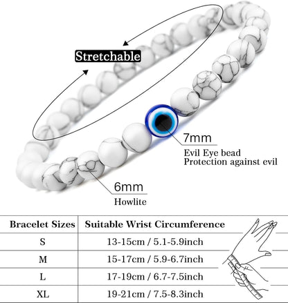 6 mm Böses Auge Armband aus schwarzen Kristallen – verstellbares Set aus Natursteinen für Herren und Damen, Schutzamulett als Geschenk für den Alltag/Geburtstag/Jahrestag