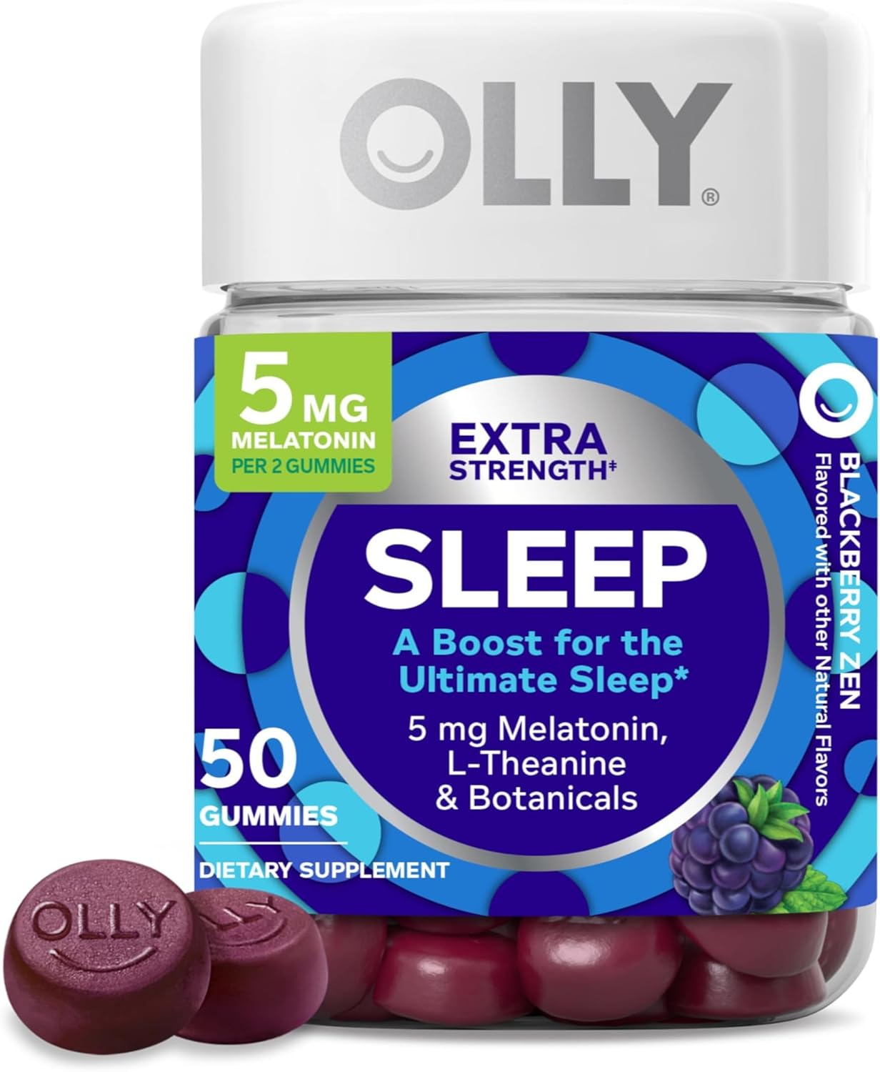 OLLY Extra Strength Sleep Gummy, 5 mg Melatonin, L-Theanine, Chamomile, Lemon Balm, Sleep Aid, BlackBerry - 50 Count (Pack of 12)