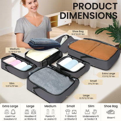 BAGAIL 4er-Set Kompressions-Packwürfel Reise-erweiterbare Packorganizer (Schwarz, 4er-Set)