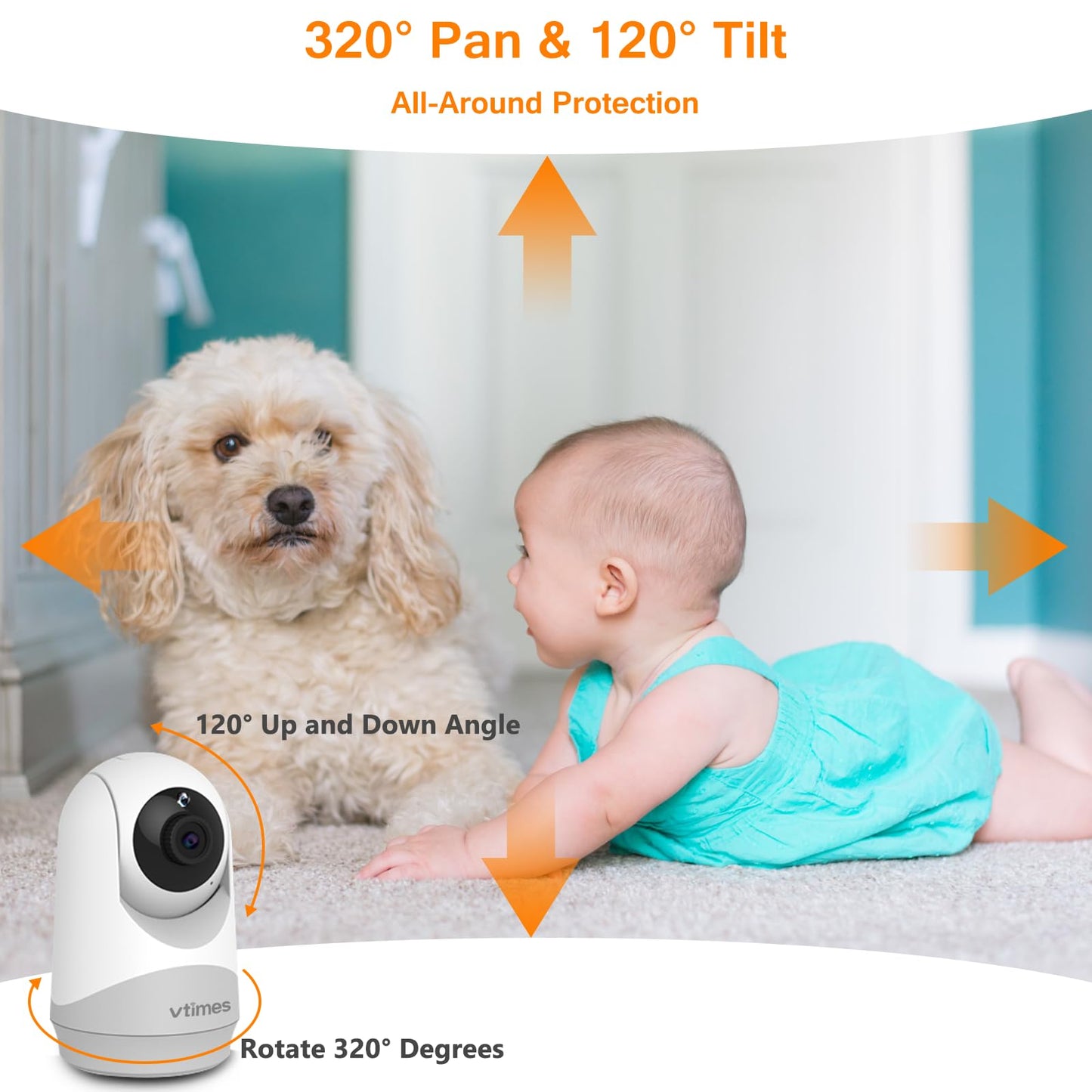 VTimes Baby Monitor with Camera and Audio, 6'' IPS Screen with 30-Hour Battery, Baby Monitor No WiFi Night Vision, ECO, 2-Way Audio, Pan-Tilt-Zoom, Baby Camera Monitor with 1000ft Range, Ideal Gift