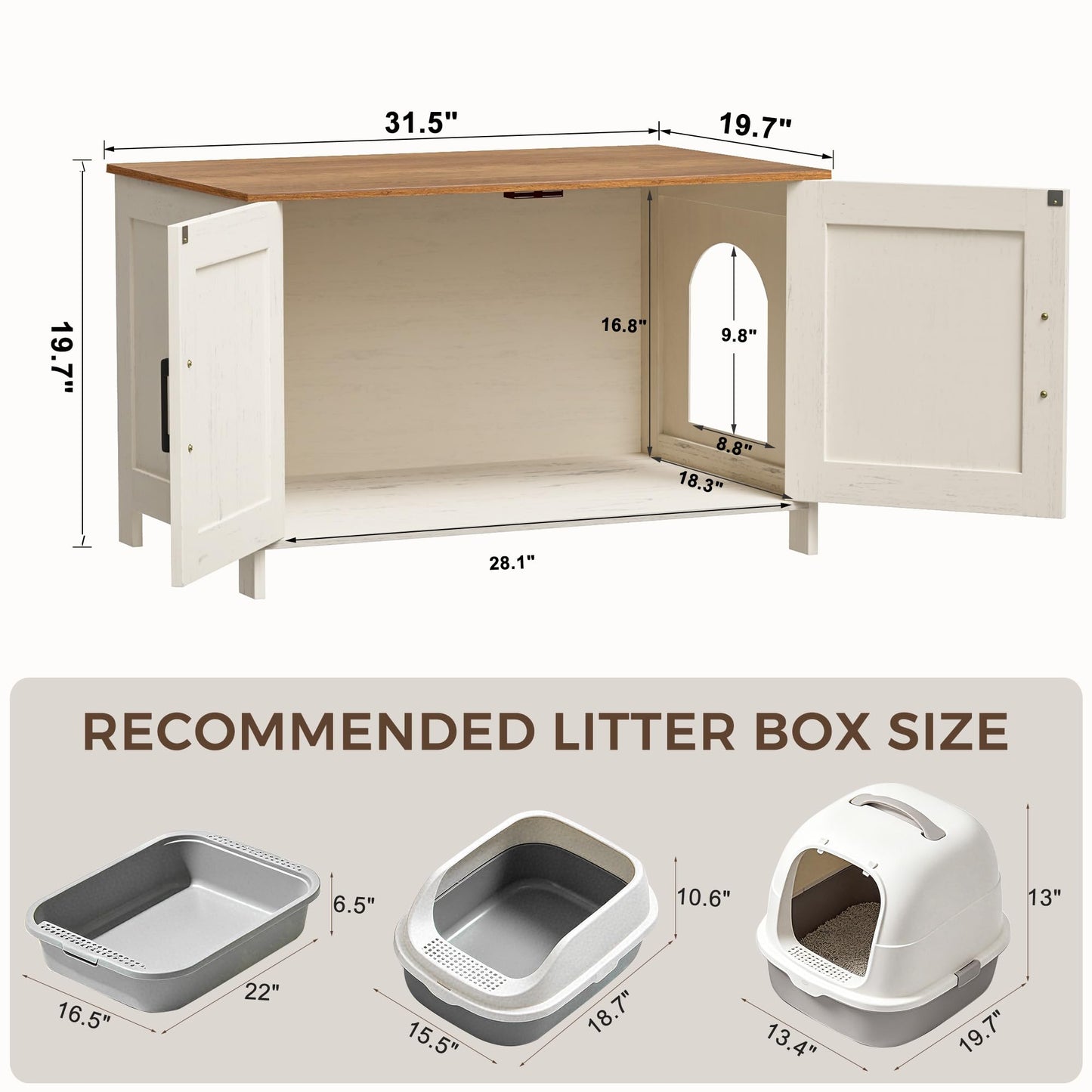 Homhedy Cat Litter Box Enclosure, Wooden Cat Washroom Furniture with Barn Door, Pet House, Fit Most of Litter Box, White