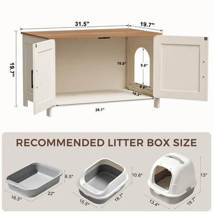 Homhedy Cat Litter Box Enclosure, Wooden Cat Washroom Furniture with Barn Door, Pet House, Fit Most of Litter Box, White