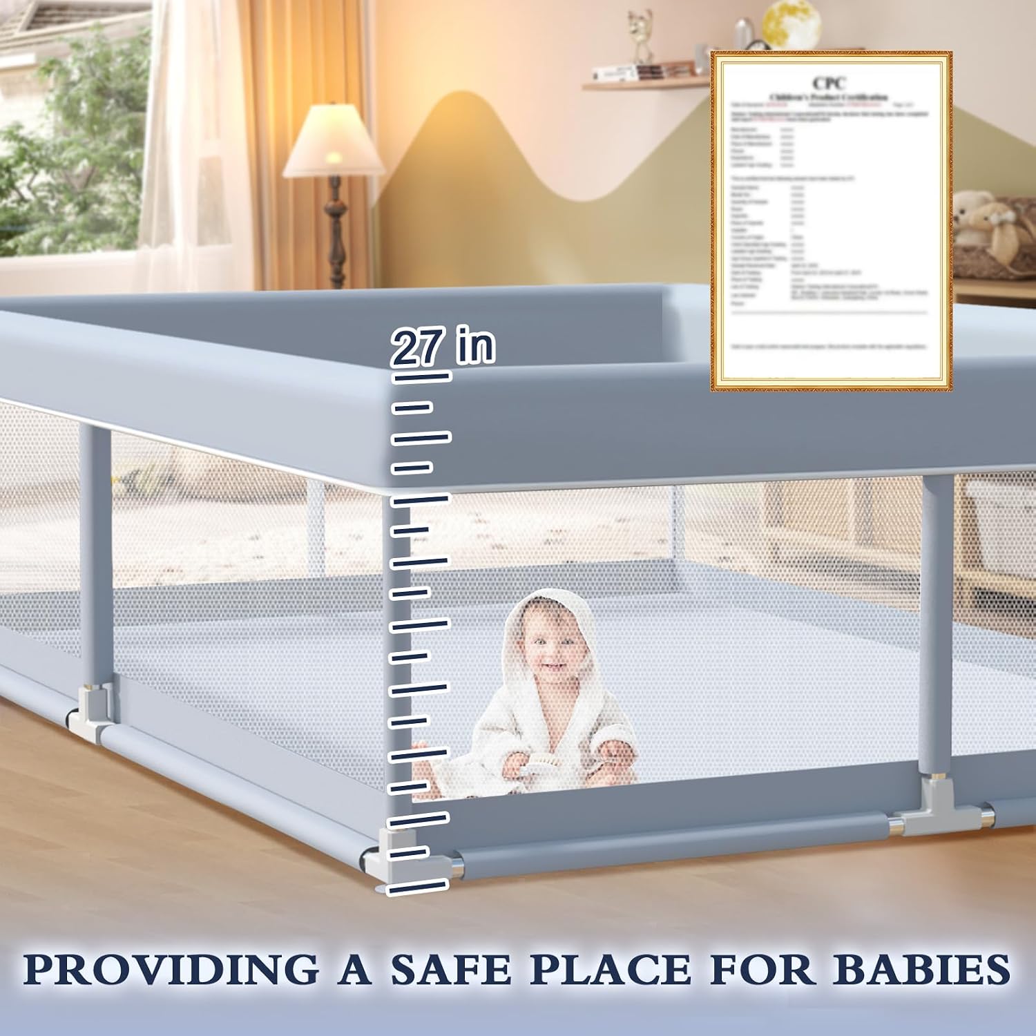 XVISHX 65 x 50 Inch Baby Playpen, Playpen for Babies and Toddlers, Baby Play Pen Playard for Indoor & Outdoor Active Center Game Fence, with Skin-Friendly Fabric and Soft Breathable Mesh, Grey
