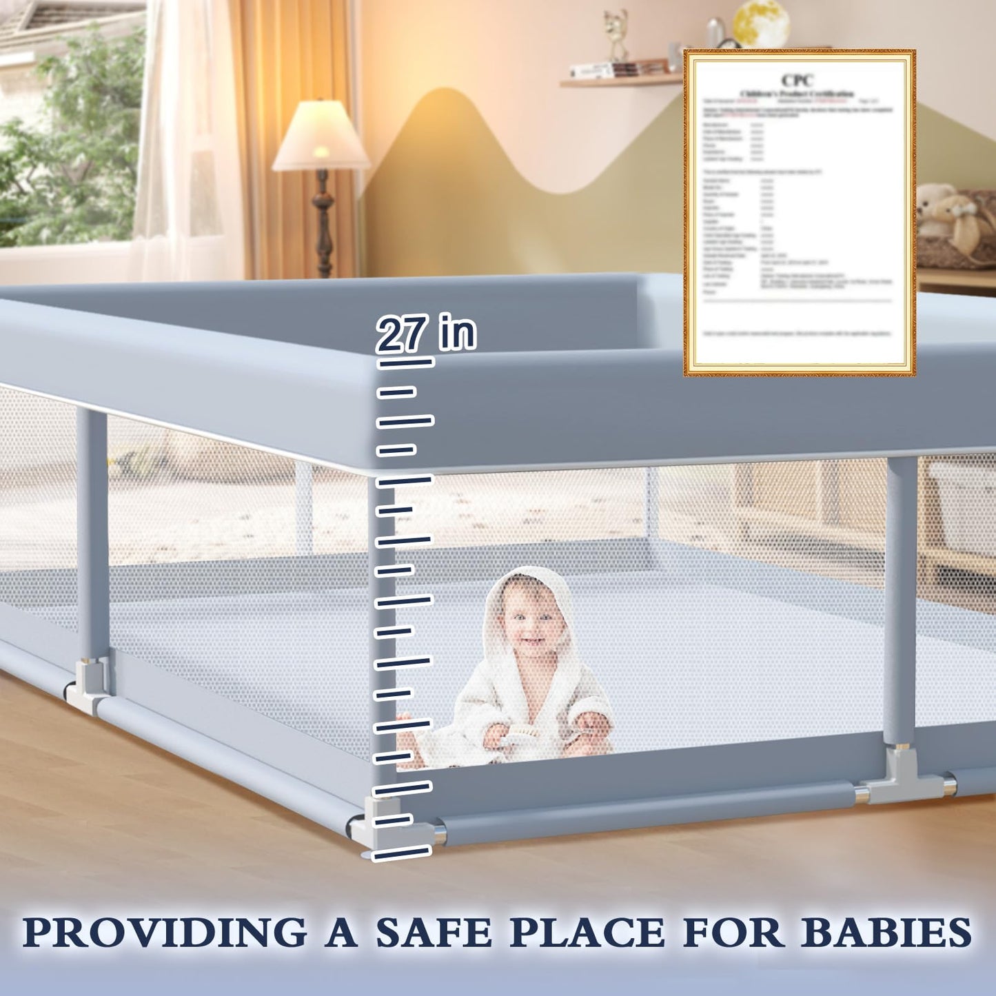 XVISHX 50 x 50 Inch Baby Playpen, Playpen for Babies and Toddlers, Baby Play Pen Playard for Indoor & Outdoor Active Center Game Fence, with Skin-Friendly Fabric and Soft Breathable Mesh, Grey
