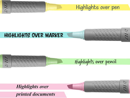 BIC Brite Liner Textmarker-Set Pastell, Keilspitze für feine und breite Linien, 6er-Pack in verschiedenen Farben