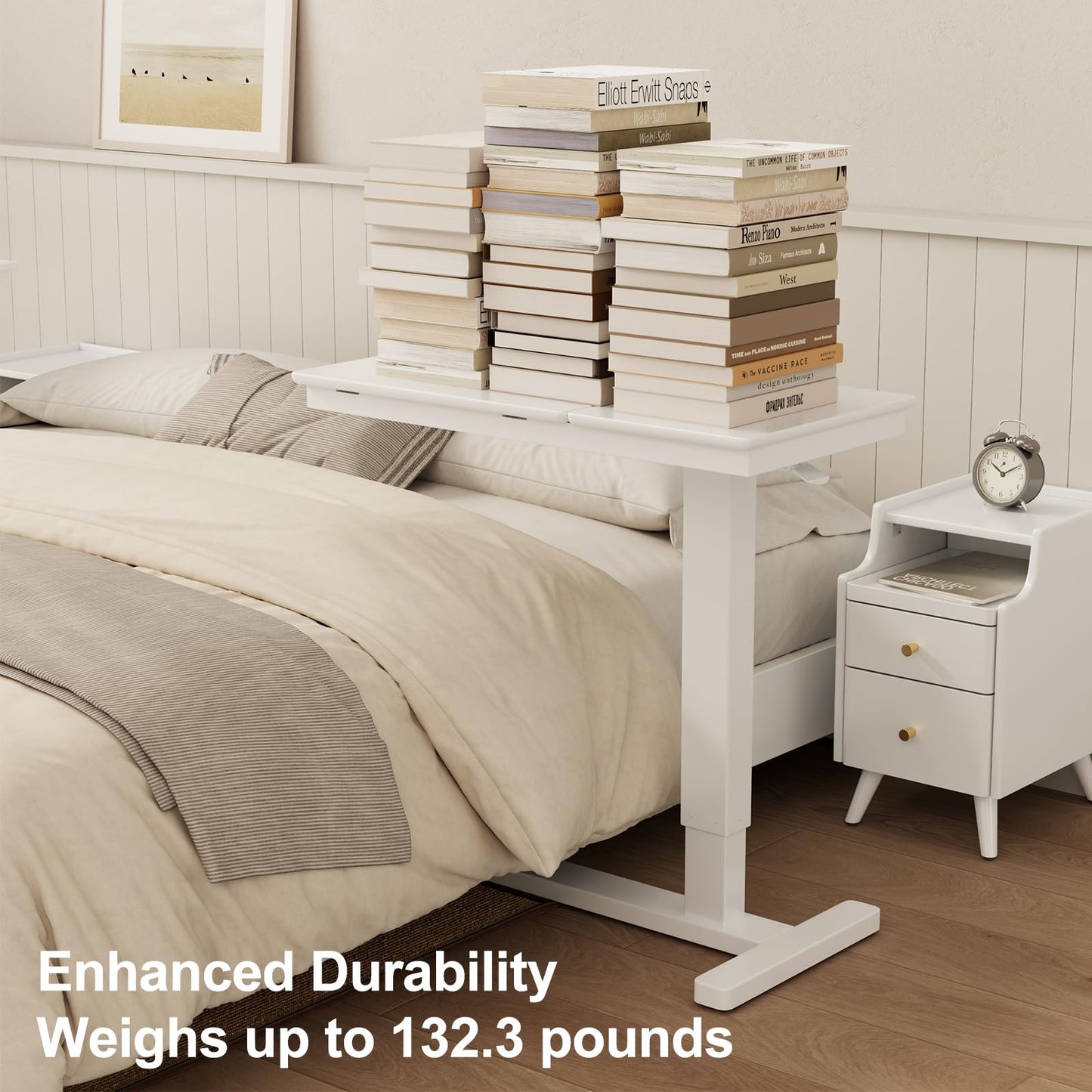 Muwuele Solid Wood Overbed Bedside Table with Wheels, Adjustable Medical Tilt Top Hospital Bed Table Over The Bed, Rolling Laptop Desk, Mobile Standing Desk for Hospital and Home Use (Walnut)