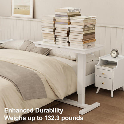 Muwuele Solid Wood Overbed Bedside Table with Wheels, Adjustable Medical Tilt Top Hospital Bed Table Over The Bed, Rolling Laptop Desk, Mobile Standing Desk for Hospital and Home Use (Walnut)