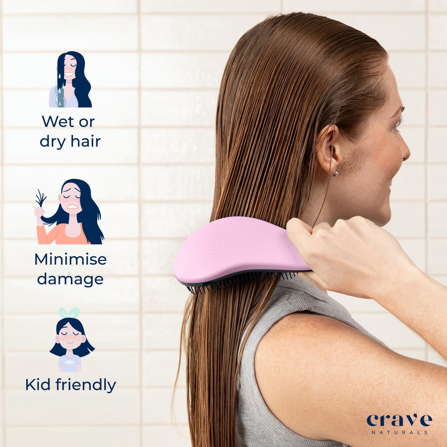 Crave Naturals Glide Thru Entwirrbürste für Erwachsene und Kinder. Entwirrbürste für natürliches, lockiges, glattes, nasses oder trockenes Haar. Haarbürsten für Frauen. Stylingbürste (Blau)
