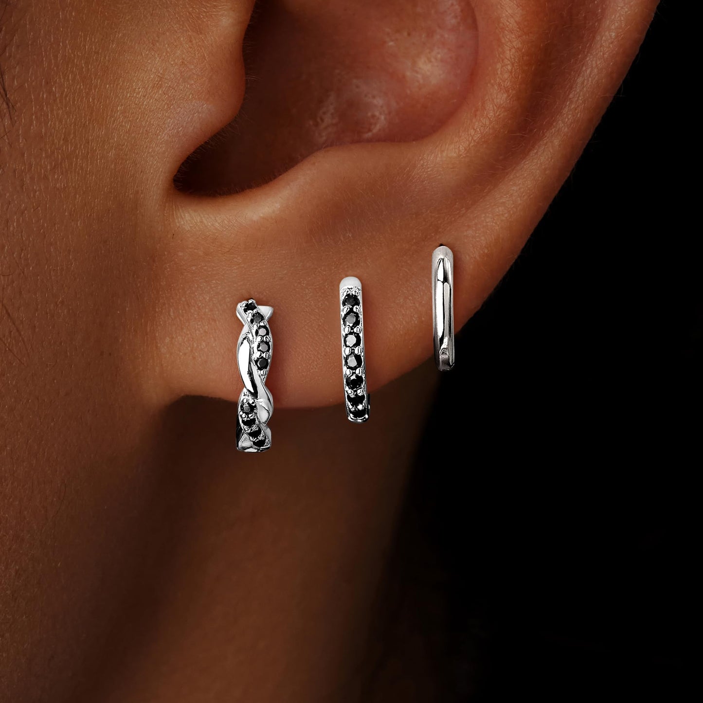 Inerney 14K Gold Plated Huggie Hoop Earrings for Women, Small Sterling Silver Earring Set Hypoallergenic Cartilage Helix Stacks, Mini Dainty Cute Trendy Birthstone Jewelry Gift for Multiple Piercings