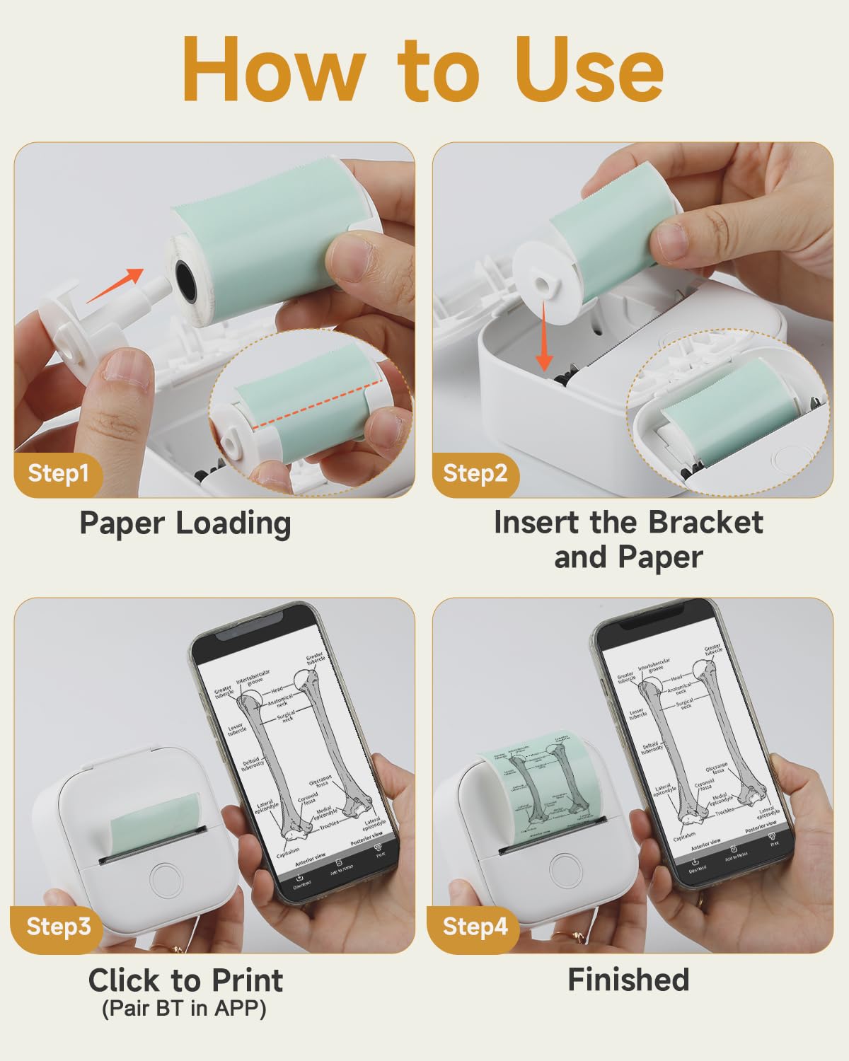 Memoking Mini-Drucker - T02 Aufkleberdrucker, Druckkapsel, tragbarer thermischer tintenloser Aufkleberhersteller, Bluetooth-Taschen-Minifotodrucker, Sofortdruck, Smart AI APP, für Studentenstudiennotizen, Tagebuch, Heimwerker, Geschenk