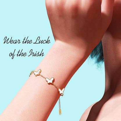 AICase 18K Gold Plated Clover Bracelet Dupes Gold/White/Black Bracelet Set for Women Flower Leaf Lucky Clover Bracelets Trendy Jewelry Birthday Gifts for Women/MoM/Friends