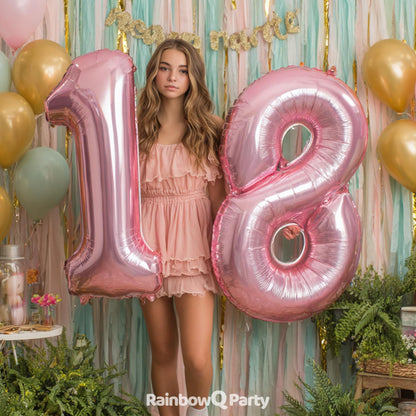RainbowQ Party 1 Ballon Nummer 40 Zoll für Jungen oder Mädchen Groß Rosa 0-9 Folien-Mylar Großer 1 Zahlenballon Alles Gute zum 1. Geburtstag Party Jubiläumsdekorationen Zubehör