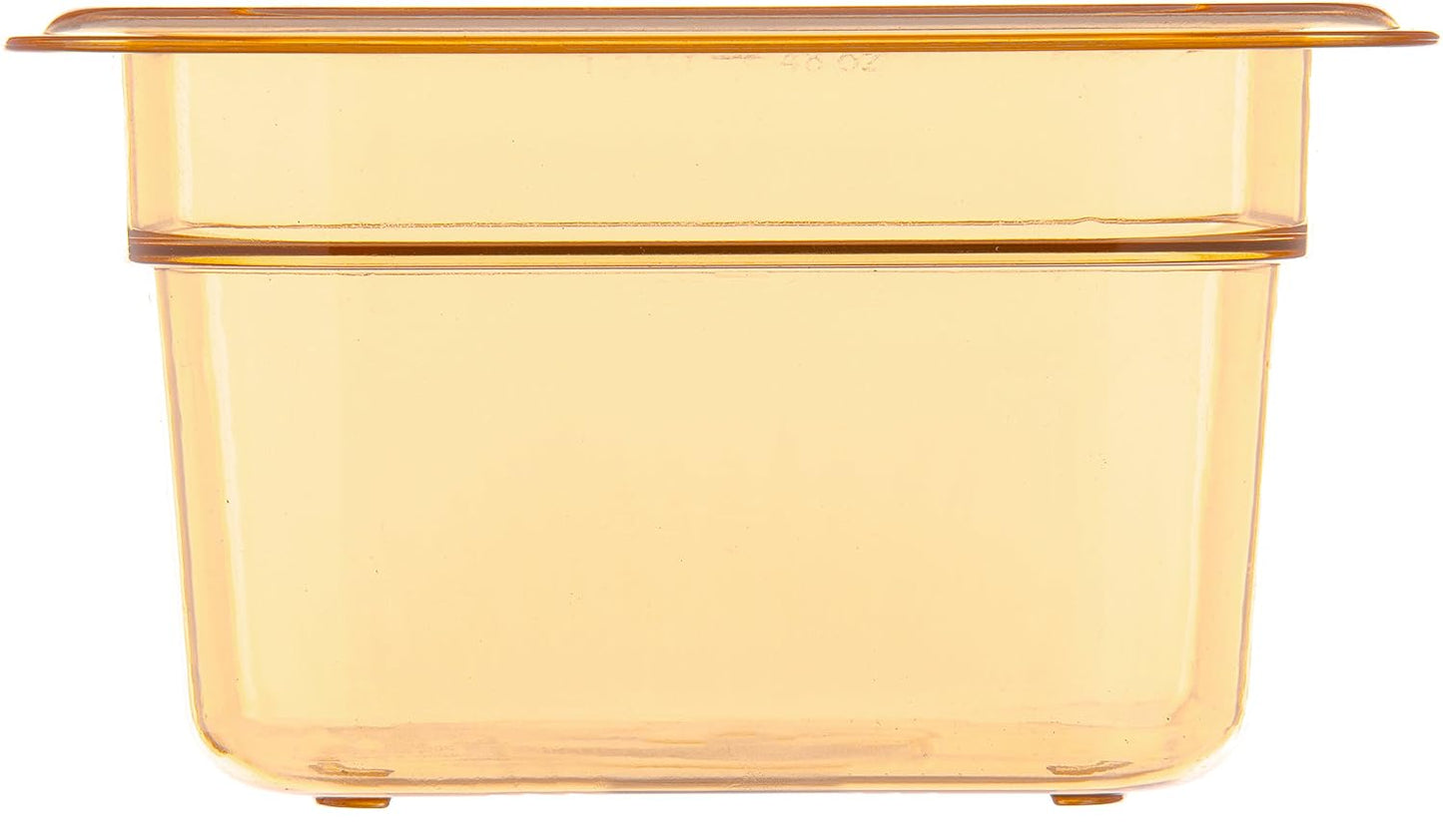 Carlisle FoodService Products StorPlus High-Heat 1/6-Size Food Pan, 4 Deep Food Storage Container with 1.7 Quart Capacity, High Heat Plastic, 1/6 Size, Amber, (Pack of 6)