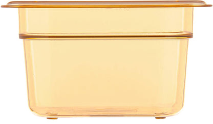 Carlisle FoodService Products StorPlus High-Heat 1/6-Size Food Pan, 4 Deep Food Storage Container with 1.7 Quart Capacity, High Heat Plastic, 1/6 Size, Amber, (Pack of 6)