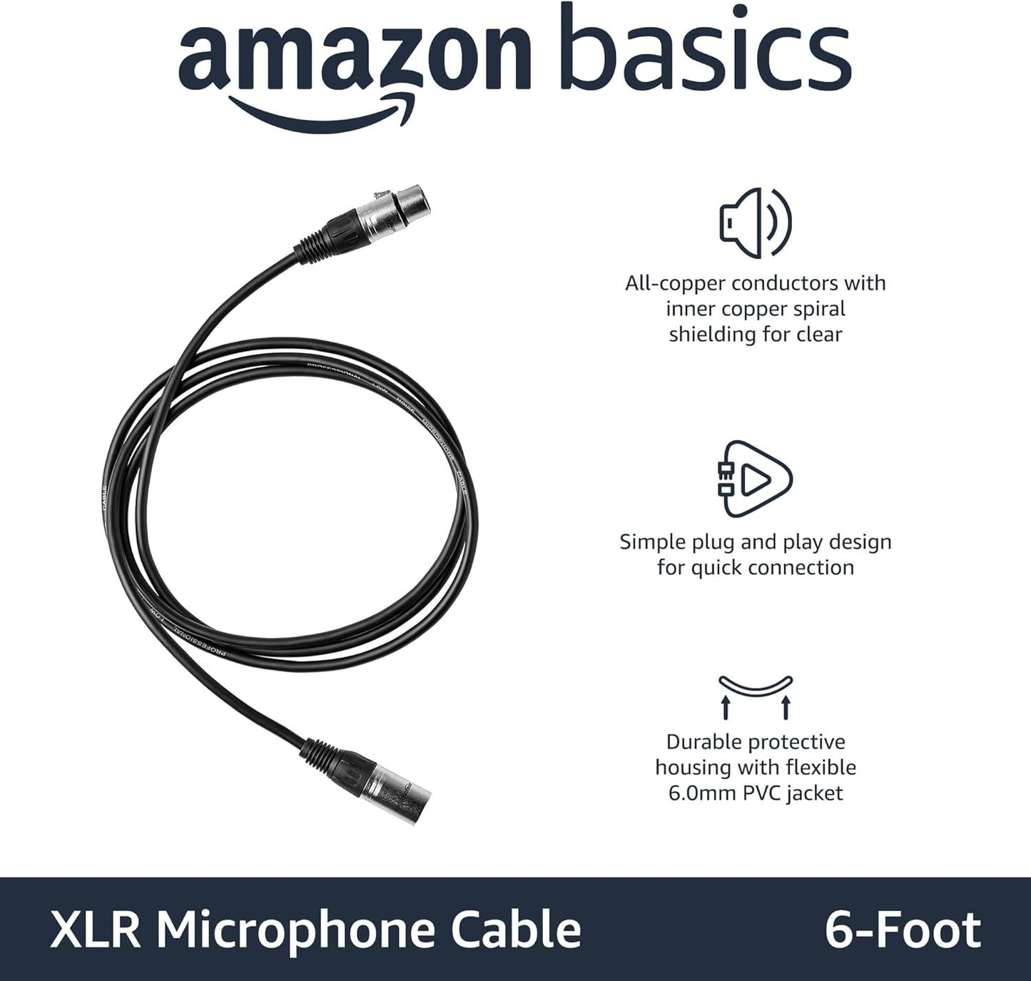 Amazon Basics XLR-Mikrofonkabel für Tonstudio-Lautsprecher, PA-System, Vollkupferleiter, 3 m, Schwarz