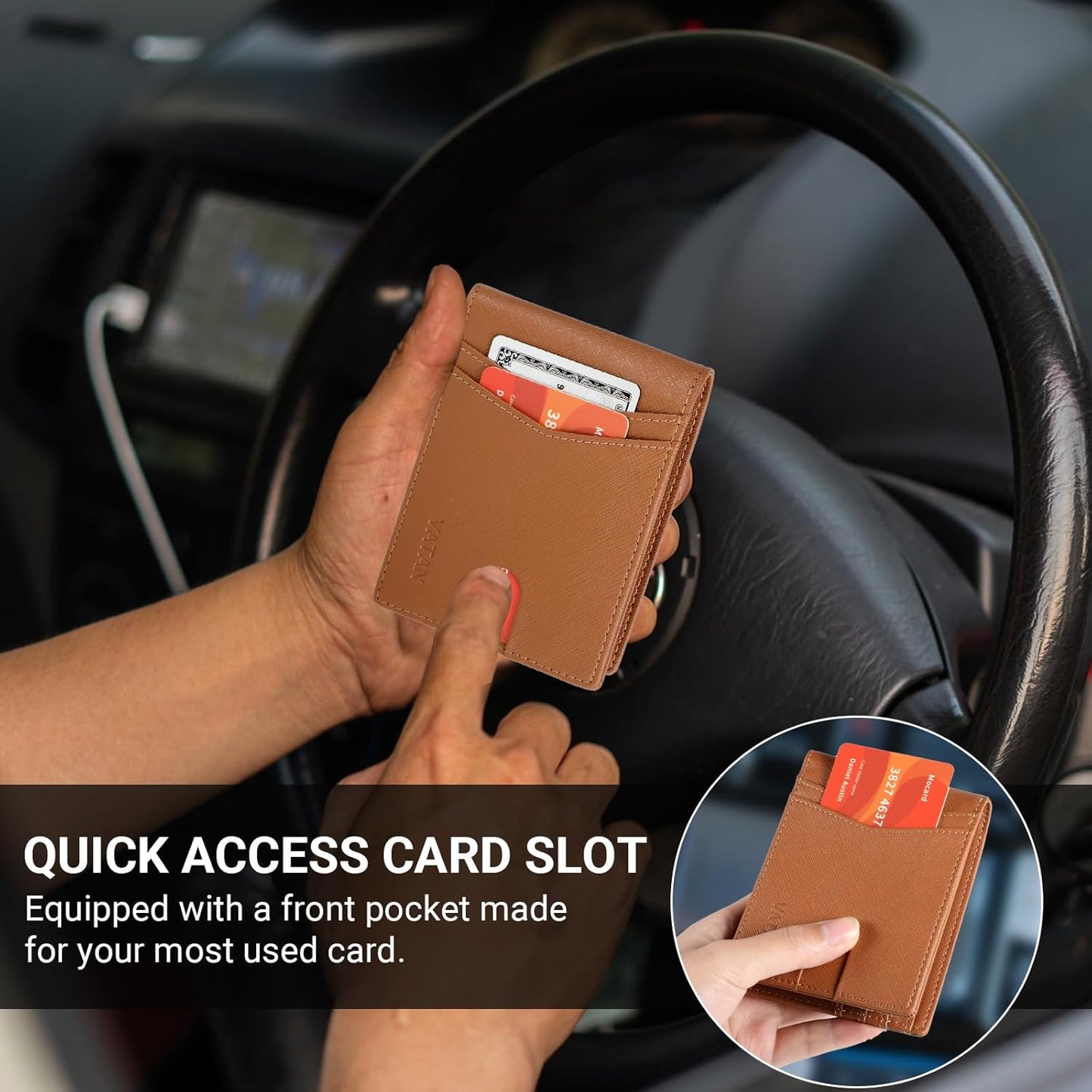 VATAN Herren Slim Wallet RFID Schutz Leder Kreditkartenetui für 15 Karten, Bifold Minimalistisches Dünnes Portemonnaie mit 2 Ausweisfenstern und Geldscheinfach, mit Geschenkbox (Carbon Fiber Schwarz)