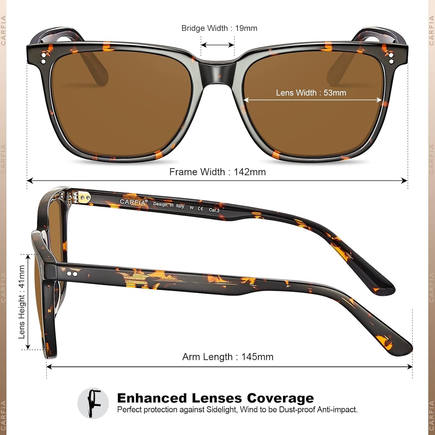 CARFIA Square Polarized Sunglasses for Men