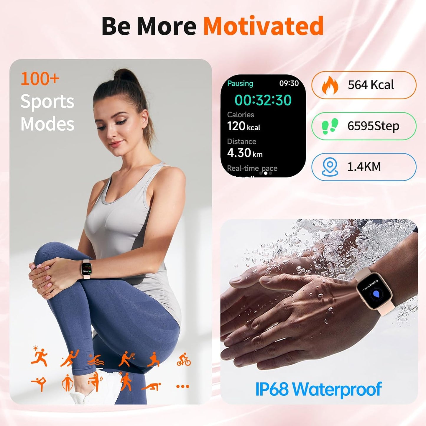 Smartwatch Damen Herren, 1.83" HD, Alexa Integriert, Bluetooth 5.3 Anrufe & Nachrichten, IP68 Wasserdicht, 100+ Sportmodi, Fitness Tracker/Herzfrequenz/SpO2/Schlafmonitor für Android iOS (Rosa)