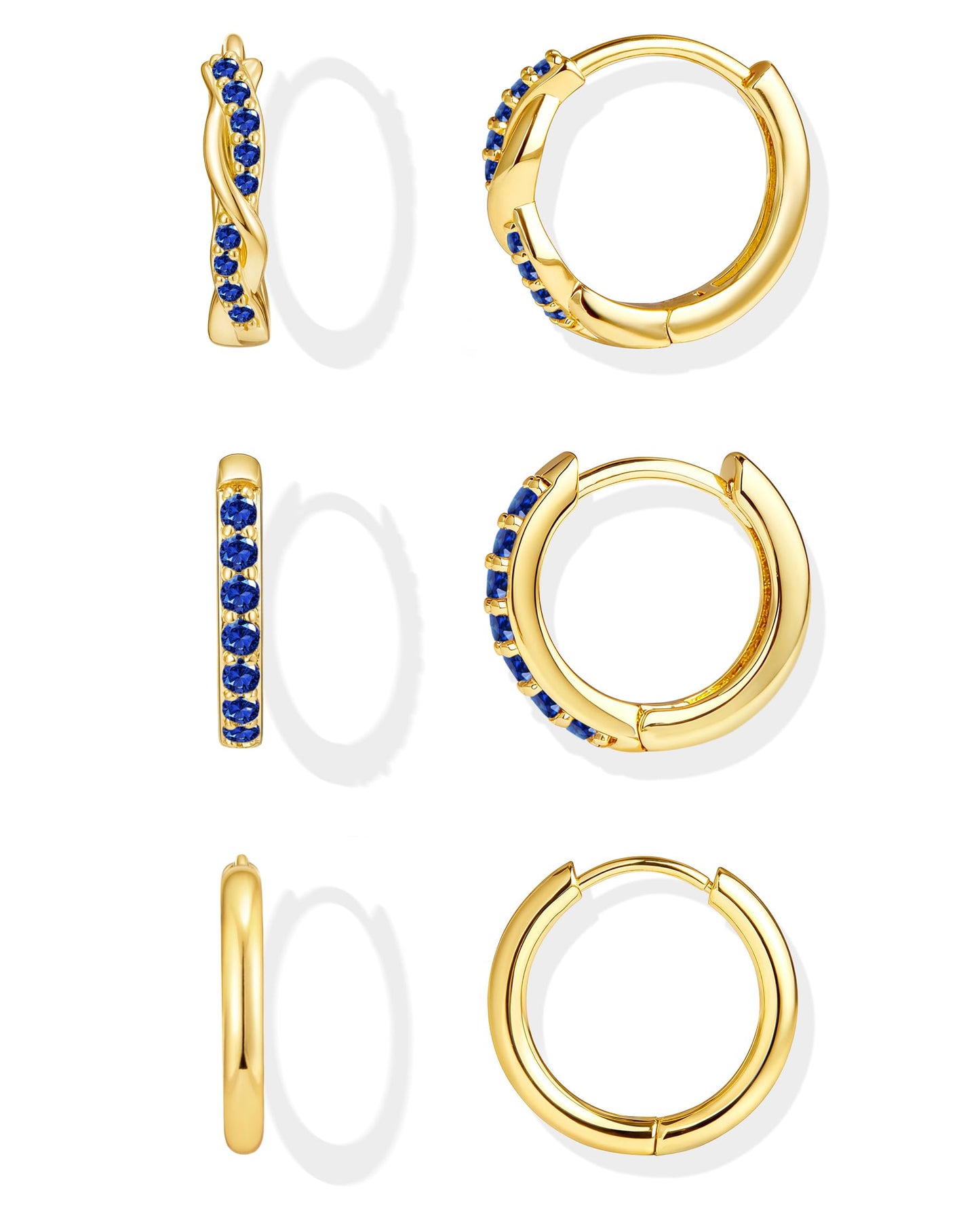 Inerney 14K Gold Plated Huggie Hoop Earrings for Women, Small Sterling Silver Earring Set Hypoallergenic Cartilage Helix Stacks, Mini Dainty Cute Trendy Birthstone Jewelry Gift for Multiple Piercings
