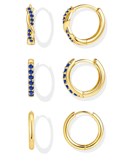 Inerney 14K Gold Plated Huggie Hoop Earrings for Women, Small Sterling Silver Earring Set Hypoallergenic Cartilage Helix Stacks, Mini Dainty Cute Trendy Birthstone Jewelry Gift for Multiple Piercings