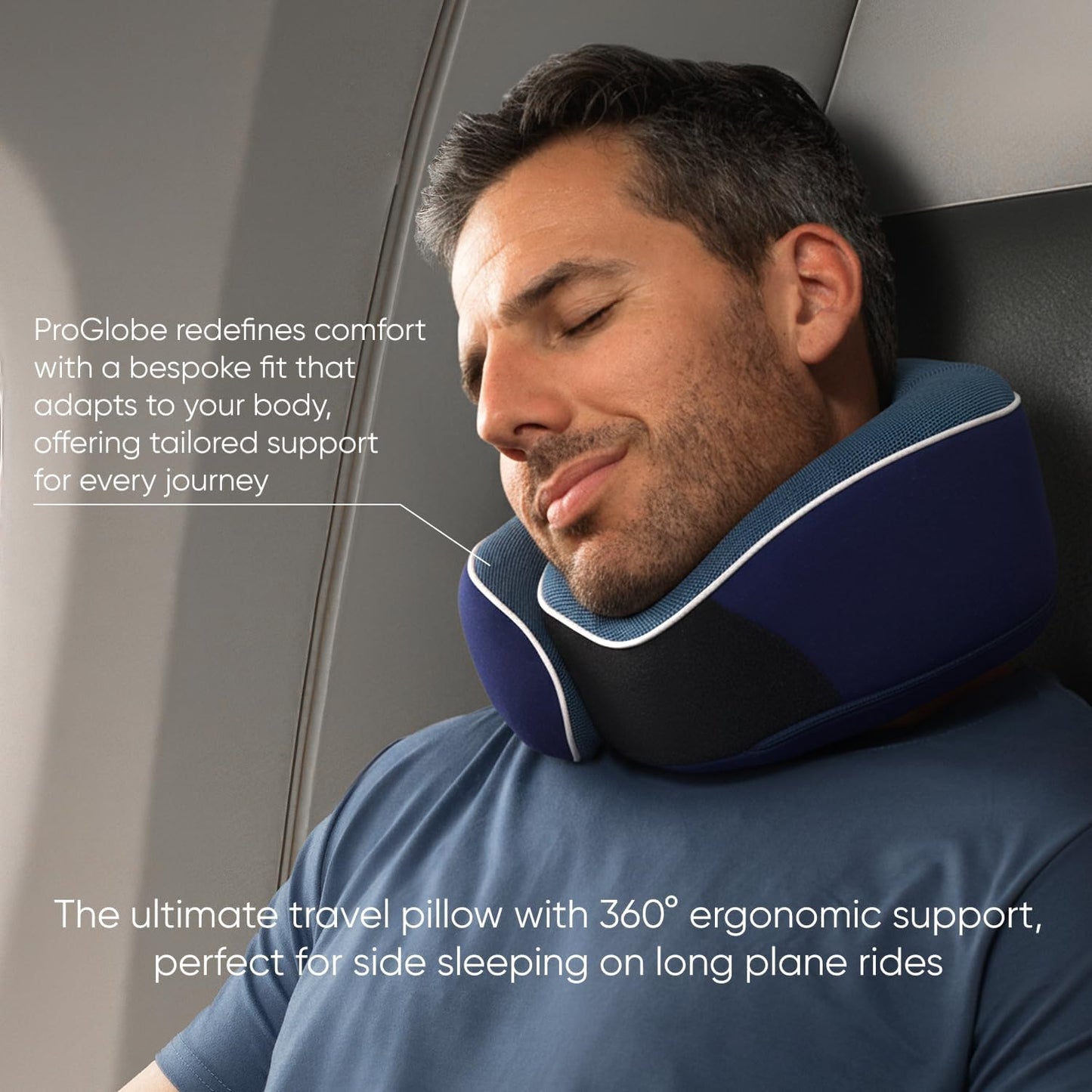 Proglobe Orthopädisches Nackenkissen Reise-Nackenkissen für Flugzeuge, Memory Foam Kit, aktualisiertes Ruhematerial, Flugreise-Set mit 3D-konturierter Augenmaske, Ohrstöpseln und luxuriösem Netzbeutel (Grau)