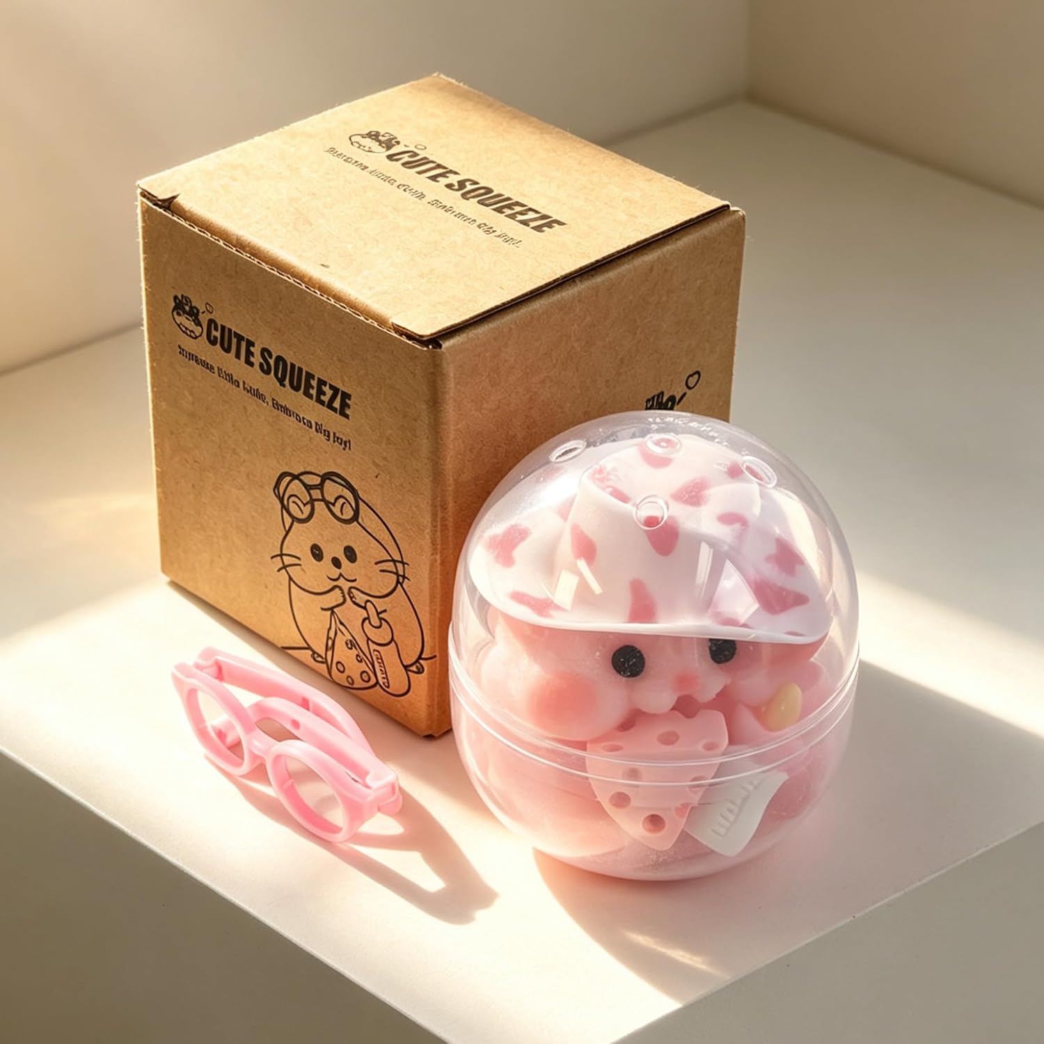 Handmade Taba Squishy Hamster Toy, Cute Squishy Hamster Fidget Toy, Realistic Hamster Toy, Soft Silicone Mochi Furry Toy, Stress Relief Gift for Adults & Kids, Sensory Anxiety Plushie (Pink)