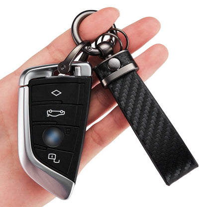 DEKEWEI Carbon Fiber Style Auto-Schlüsselanhänger aus Mikrofaser-Leder, universelle Schlüsselanhänger für Schlüssel-Fobs für Männer und Frauen, 360 Grad drehbar mit Anti-Verlust-D-Ring (Schwarz)